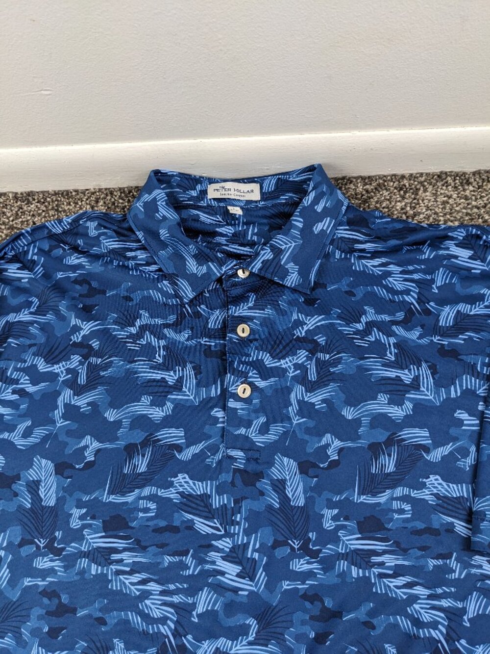 2022 Peter Millar Summer Comfort Polo Shirt Tidal Tropical Camo Blue Mens Large